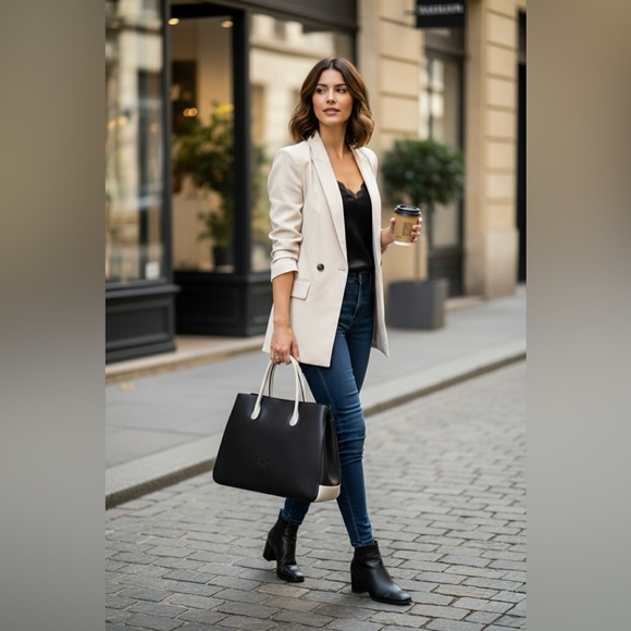 RARE Kesslord Paris France ๐ซ๐ท Leather Stylish Black and White Tote Bag Handbag - Picture 4 of 17